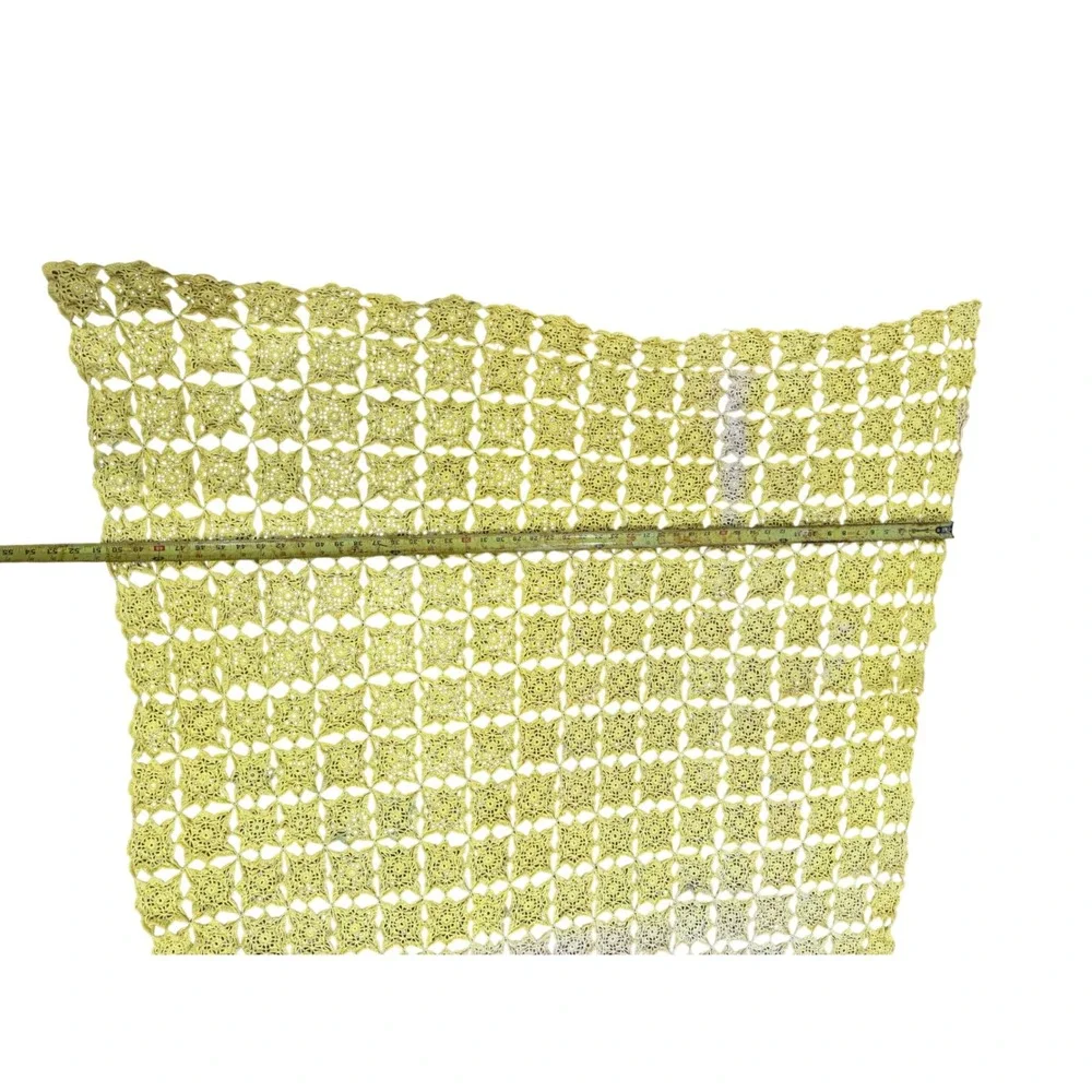 Vintage Yellow Crochet Starburst Medallion Throw Blanket Lace Tablecloth 68x50